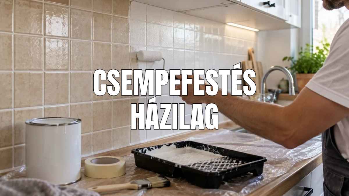 Régi bézs konyhai falicsempe fehérre festése kis festőhengerrel, bontás nélküli csempefelújítás közben.